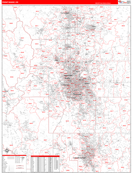 Front Range Metro Area Wall Map Red Line Style
